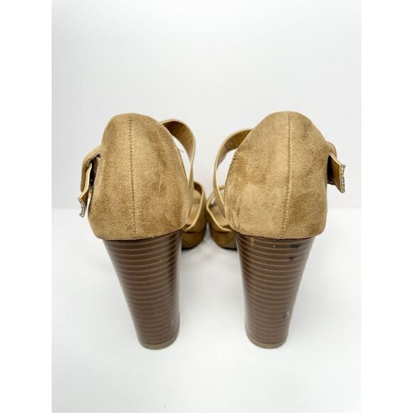 Anne Klein Sandals Womens Size 10 Tan Crossover Block Heel Open Toe Heels - Picture 7 of 10